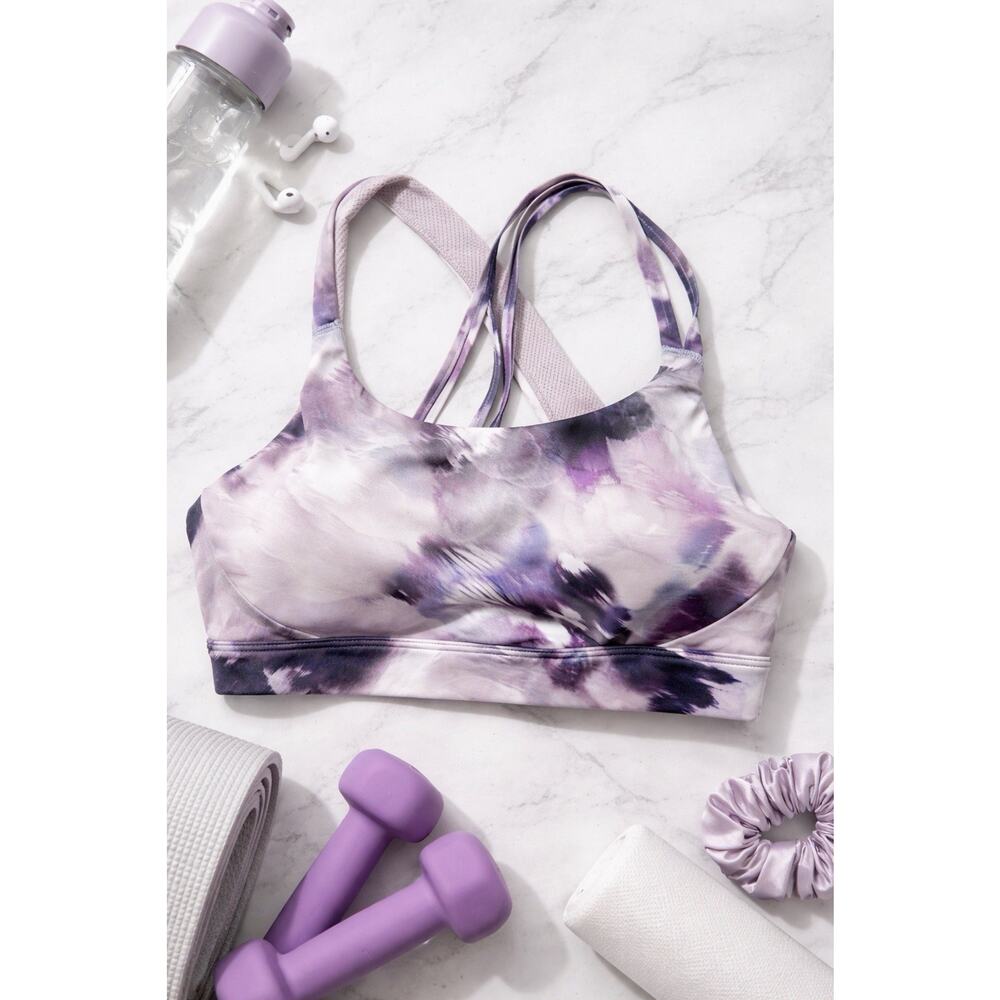 Athleta Womens Small Grey Tie Dye Strappy Back Cutout Sports Bra Yoga Top
